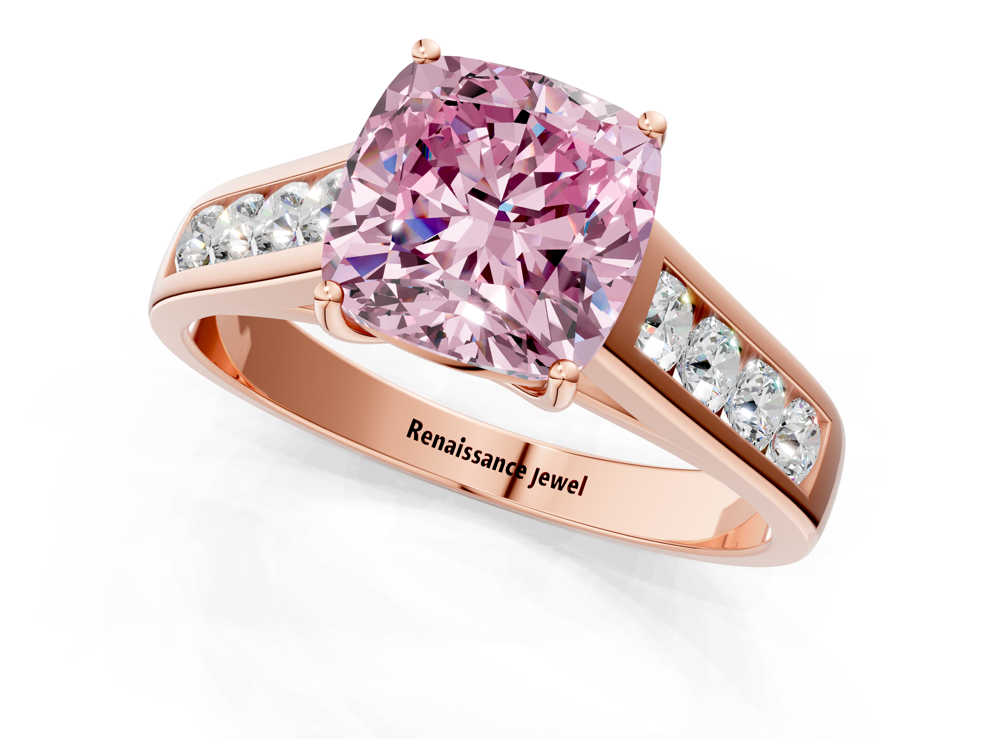 Rose gold Fancy Pink Cushion  Brilliant Channel-Set Solitaire Ring with Four-Prong Setting_38