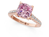 Rose gold Fancy Pink Cushion  Brilliant Diamond Solitaire with Pavé Band and Four-Prong Setting 2