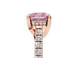 Rose gold Fancy Pink Cushion  Brilliant Diamond Solitaire with Pavé Band and Four-Prong Setting