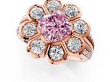 Rose gold Fancy Pink Cushion  Brilliant Flower Halo Diamond Split Shank Ring_106