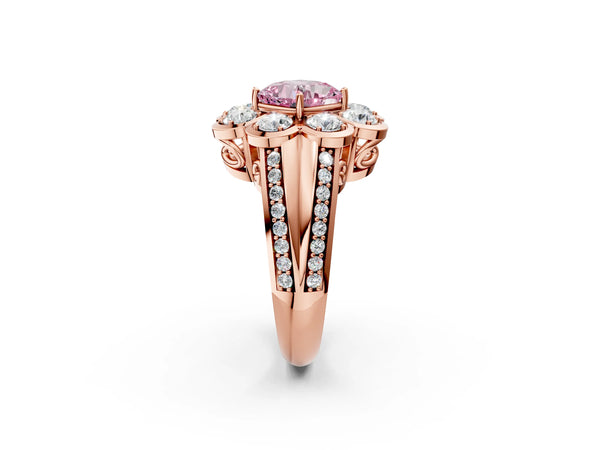 Rose gold Fancy Pink Cushion  Brilliant Flower Halo Diamond Split Shank Ring