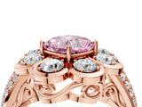 Rose gold Fancy Pink Cushion  Brilliant Flower Halo Diamond Split Shank Ring_109