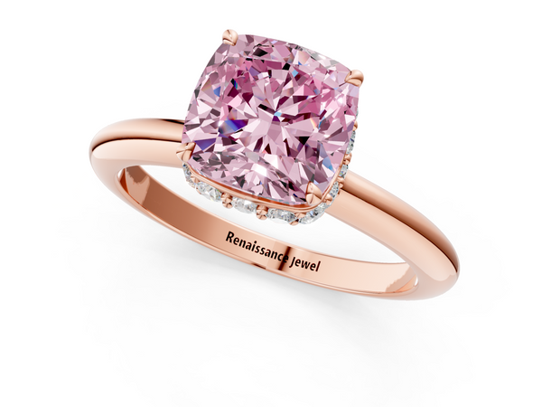 Rose gold Fancy Pink Cushion  Brilliant Solitaire Engagement Ring with Six-Prong Setting and Classic Band