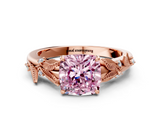 Rose gold Fancy Pink Cushion  Brilliant Solitaire with Leaf Motif Band and Four-Prong Setting_62
