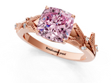 Rose gold Fancy Pink Cushion  Brilliant Solitaire with Leaf Motif Band and Four-Prong Setting_63