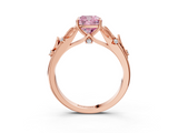 Rose gold Fancy Pink Cushion  Brilliant Solitaire with Leaf Motif Band and Four-Prong Setting_65