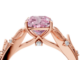 Rose gold Fancy Pink Cushion  Brilliant Solitaire with Leaf Motif Band and Four-Prong Setting_66