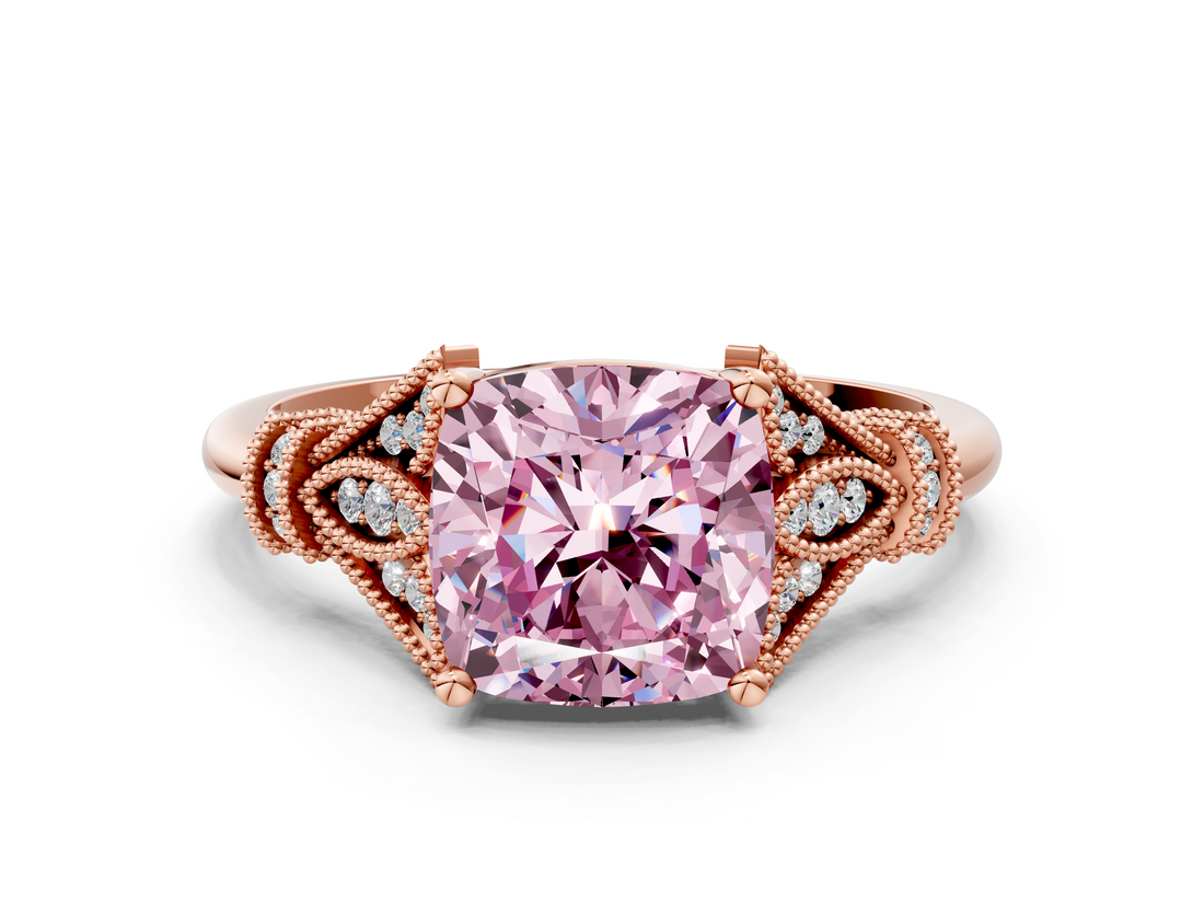 Rose gold Fancy Pink Cushion  Brilliant Solitaire with Pave Band and Four-Prong Setting_54