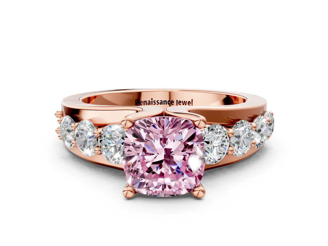 Rose gold Fancy Pink Cushion  Brilliant Solitaire with Side Stones on a Pave Band and Four-Prong Setting_24