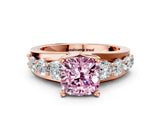 Rose gold Fancy Pink Cushion  Brilliant Solitaire with Side Stones on a Pave Band and Four-Prong Setting_24