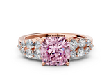 Rose gold Fancy Pink Cushion  Cluster Diamond Engagement Ring with Pavé Band and Four-Prong Setting_32