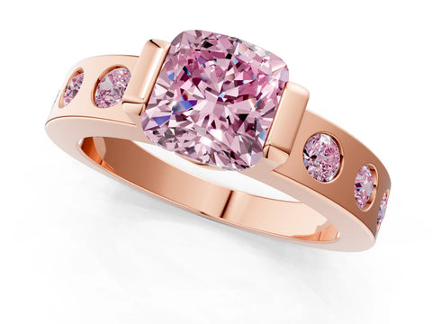 Rose gold Fancy Pink Cushion Cut Brilliant Channel-Set Diamond Ring with Bezel Prong Setting_1