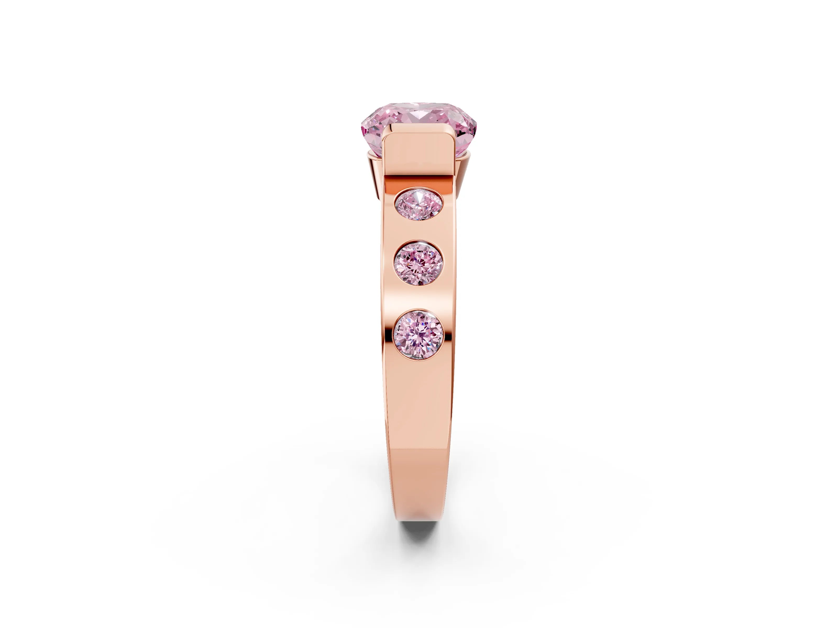 Rose gold Fancy Pink Cushion Cut Brilliant Channel-Set Diamond Ring with Bezel Prong Setting_2