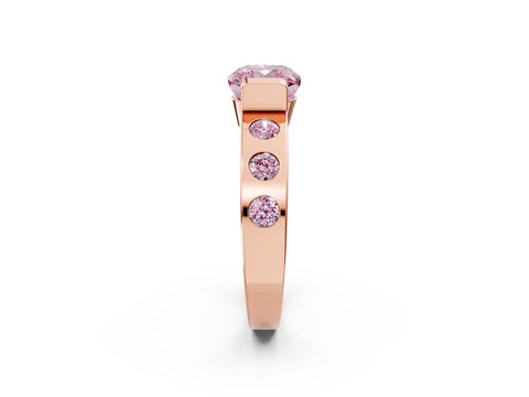 Rose gold Fancy Pink Cushion Cut Brilliant Channel-Set Diamond Ring with Bezel Prong Setting_2