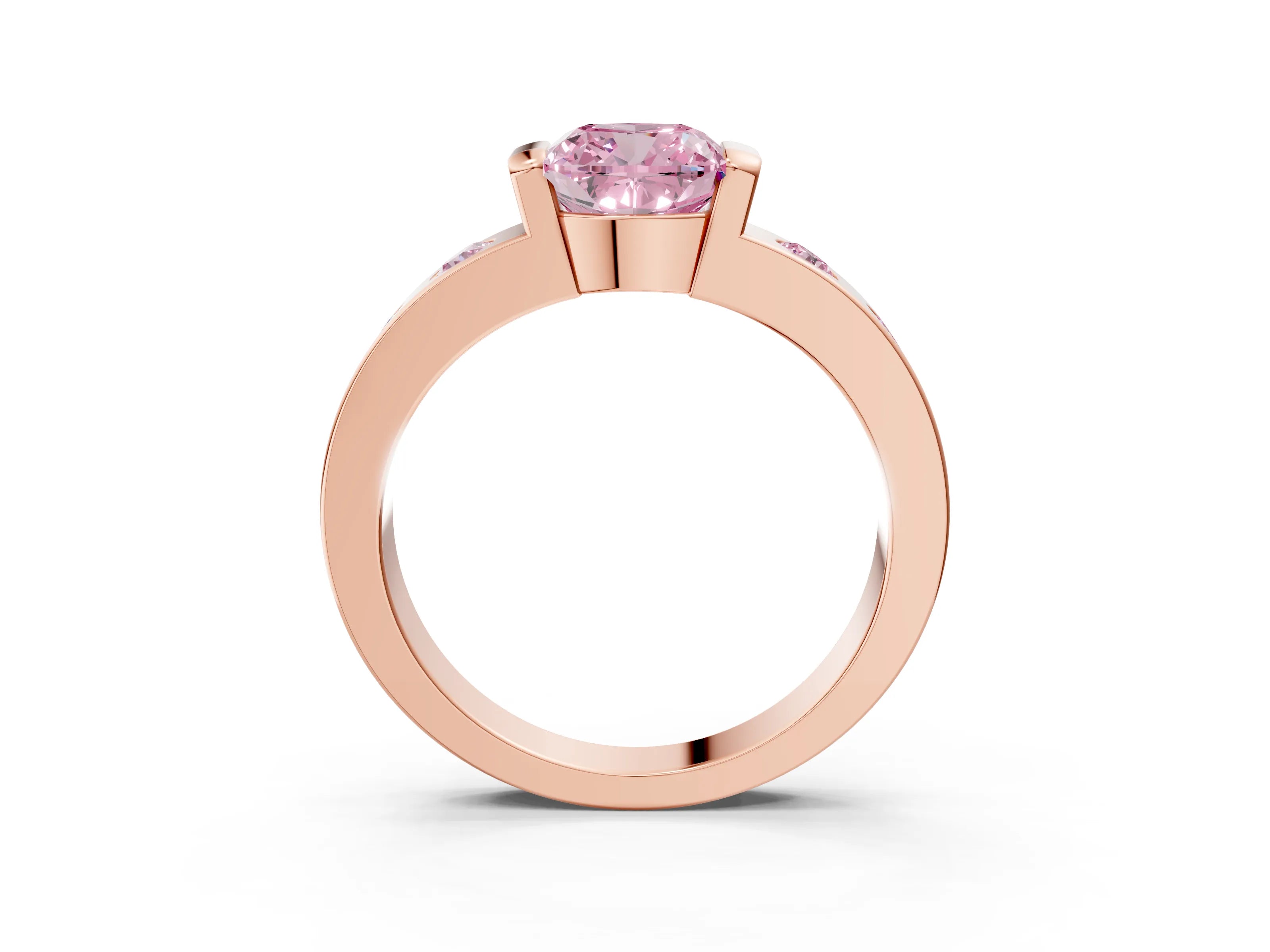 Rose gold Fancy Pink Cushion Cut Brilliant Channel-Set Diamond Ring with Bezel Prong Setting_3