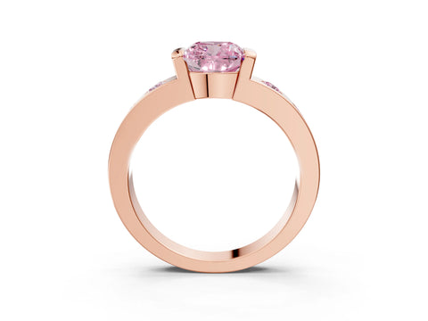 Rose gold Fancy Pink Cushion Cut Brilliant Channel-Set Diamond Ring with Bezel Prong Setting_3