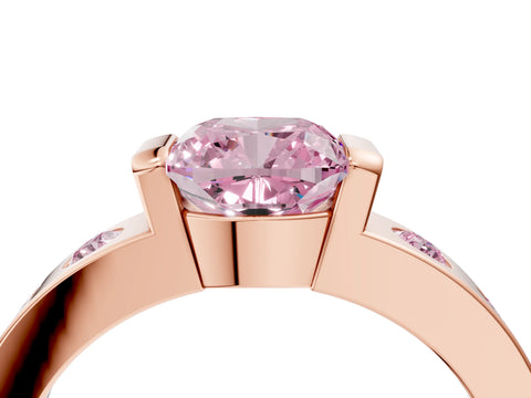 Rose gold Fancy Pink Cushion Cut Brilliant Channel-Set Diamond Ring with Bezel Prong Setting_4