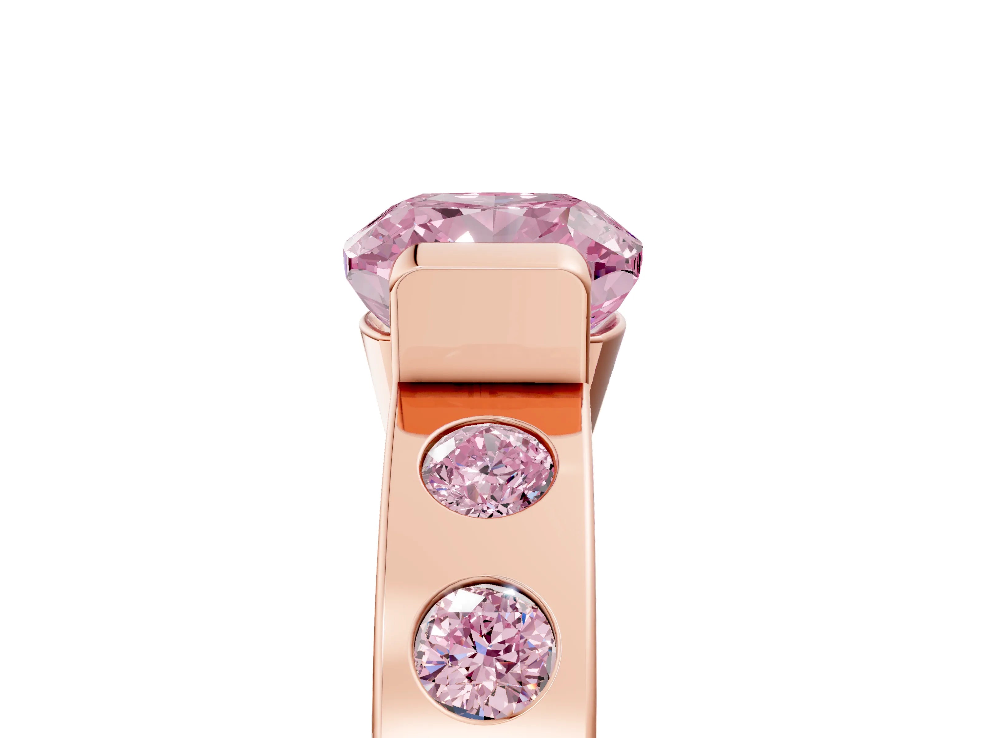Rose gold Fancy Pink Cushion Cut Brilliant Channel-Set Diamond Ring with Bezel Prong Setting_5