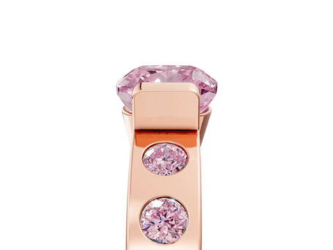 Rose gold Fancy Pink Cushion Cut Brilliant Channel-Set Diamond Ring with Bezel Prong Setting_5