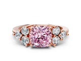 Rose gold Fancy Pink Cushion Cut Brilliant Diamond Cluster Accent Solitaire Ring with Prong Setting