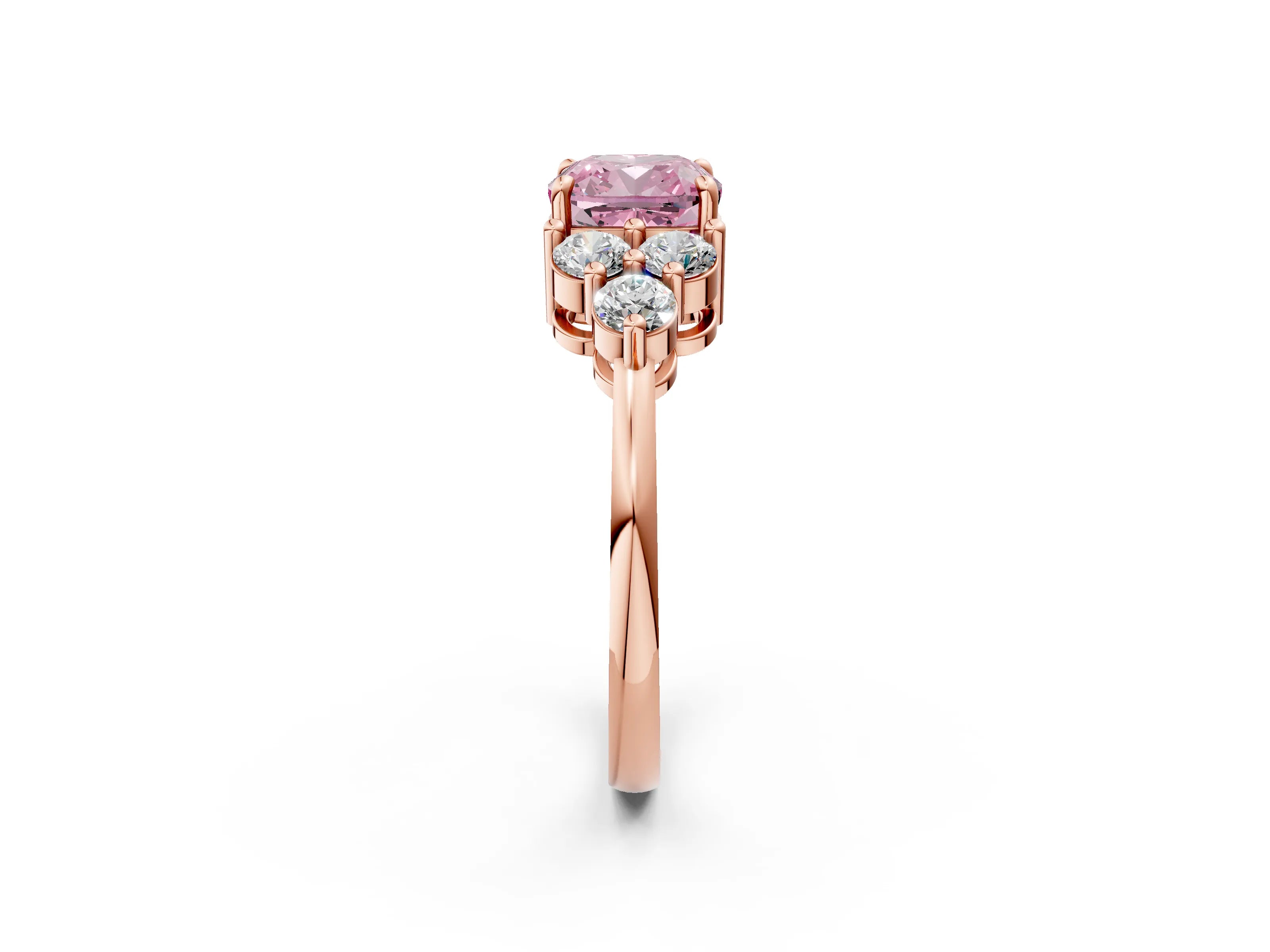 Rose gold Fancy Pink Cushion Cut Brilliant Diamond Cluster Accent Solitaire Ring with Prong Setting_2