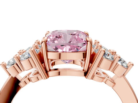 Rose gold Fancy Pink Cushion Cut Brilliant Diamond Cluster Accent Solitaire Ring with Prong Setting_4