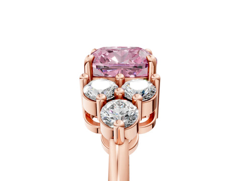 Rose gold Fancy Pink Cushion Cut Brilliant Diamond Cluster Accent Solitaire Ring with Prong Setting_5