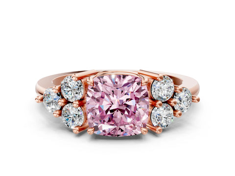 Rose gold Fancy Pink Cushion Cut Brilliant Diamond Cluster Accent Solitaire Ring with Prong Setting
