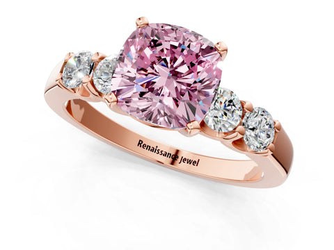 Rose gold Fancy Pink Cushion Cut Brilliant Diamond Five-Stone Engagement Ring with Prong Setting on a Classic Band_4