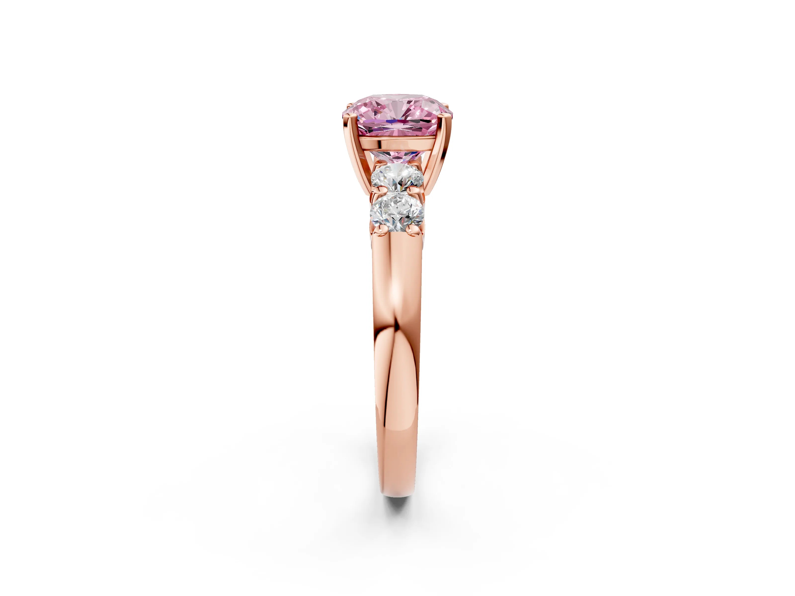 Rose gold Fancy Pink Cushion Cut Brilliant Diamond Five-Stone Engagement Ring with Prong Setting on a Classic Band_5