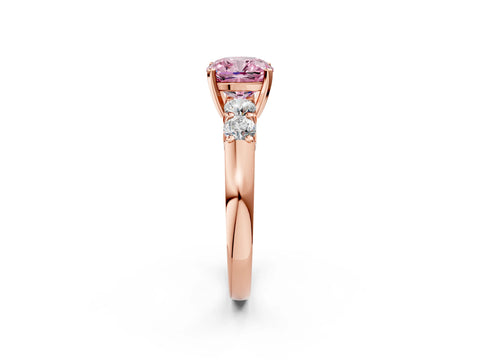 Rose gold Fancy Pink Cushion Cut Brilliant Diamond Five-Stone Engagement Ring with Prong Setting on a Classic Band_5