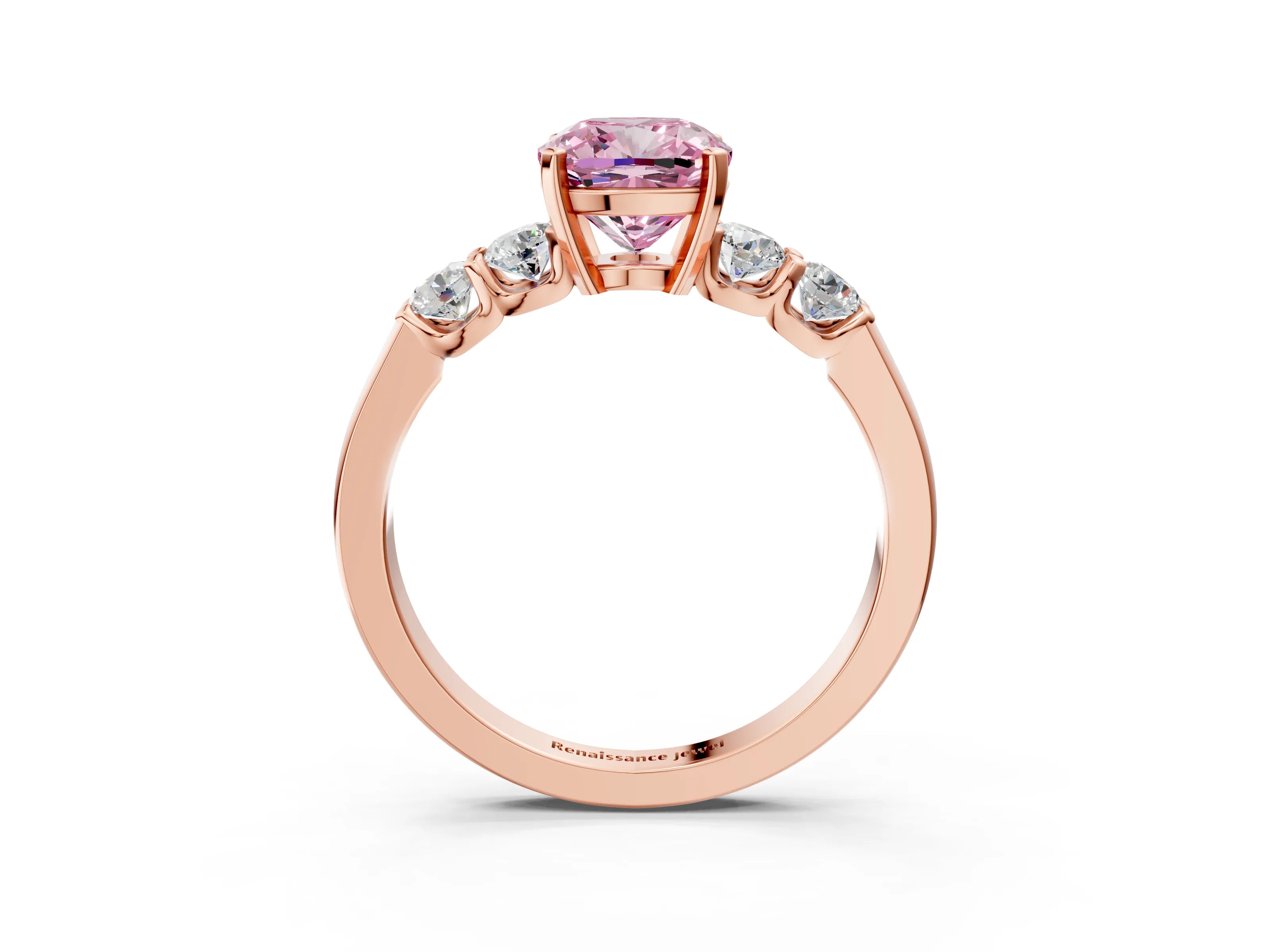 Rose gold Fancy Pink Cushion Cut Brilliant Diamond Five-Stone Engagement Ring with Prong Setting on a Classic Band_6