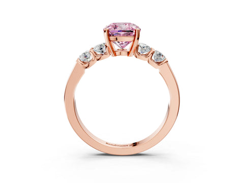 Rose gold Fancy Pink Cushion Cut Brilliant Diamond Five-Stone Engagement Ring with Prong Setting on a Classic Band_6