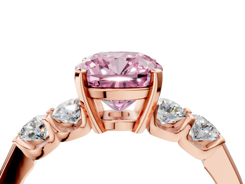 Rose gold Fancy Pink Cushion Cut Brilliant Diamond Five-Stone Engagement Ring with Prong Setting on a Classic Band_7
