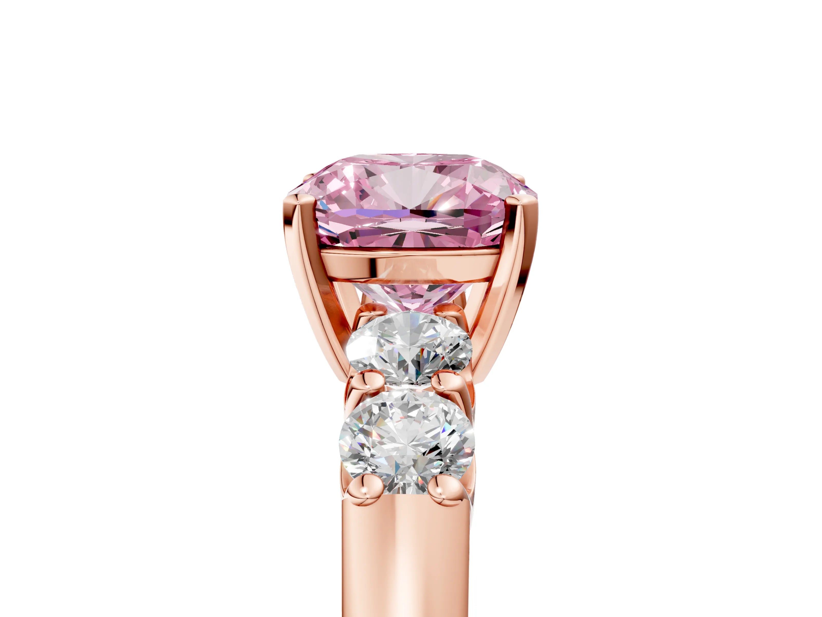 Rose gold Fancy Pink Cushion Cut Brilliant Diamond Five-Stone Engagement Ring with Prong Setting on a Classic Band_8