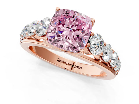 Rose gold Fancy Pink Cushion Cut Brilliant Diamond Pavé Band with Six-Prong Setting_1