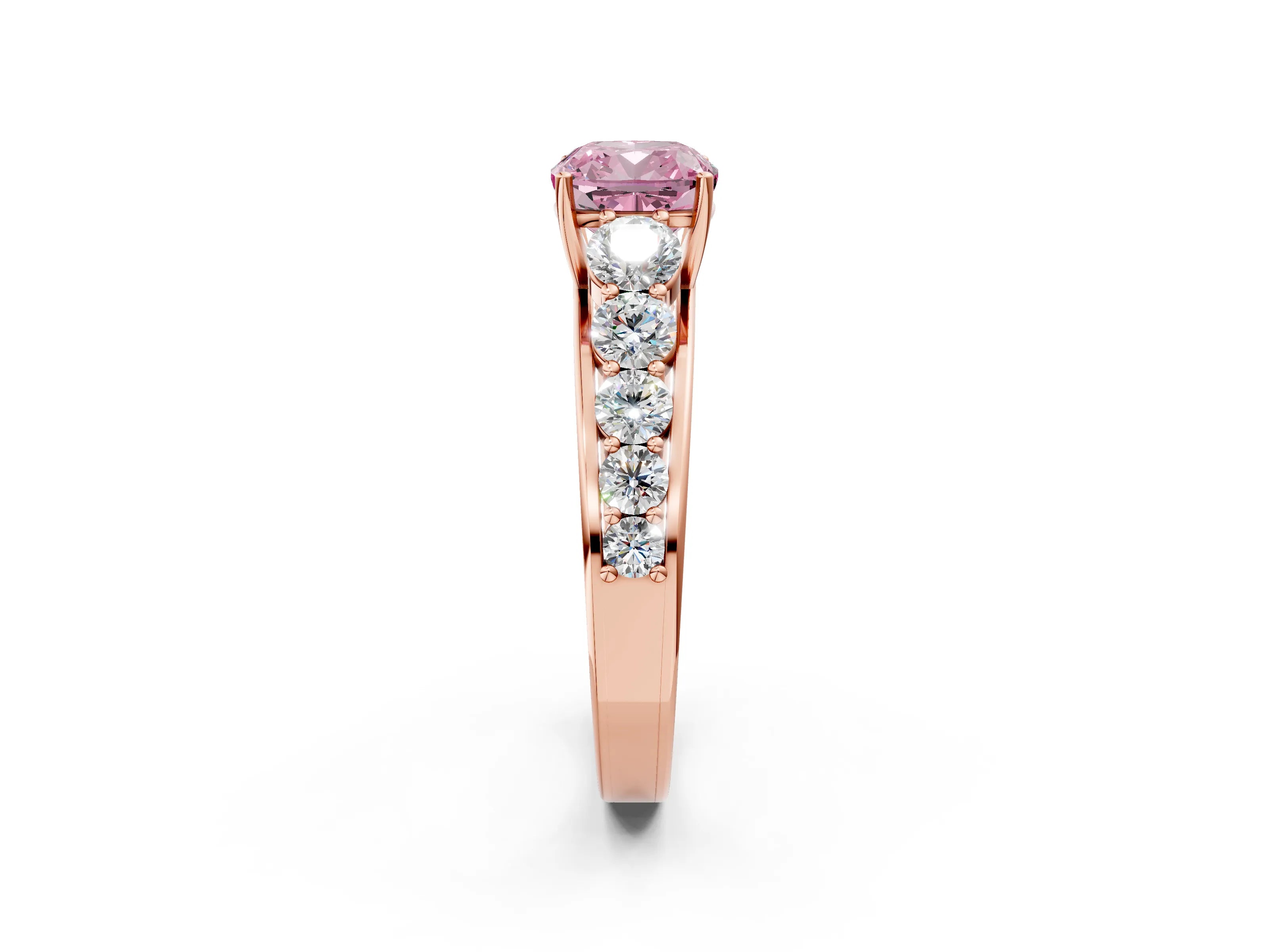 Rose gold Fancy Pink Cushion Cut Brilliant Diamond Pavé Band with Six-Prong Setting_2