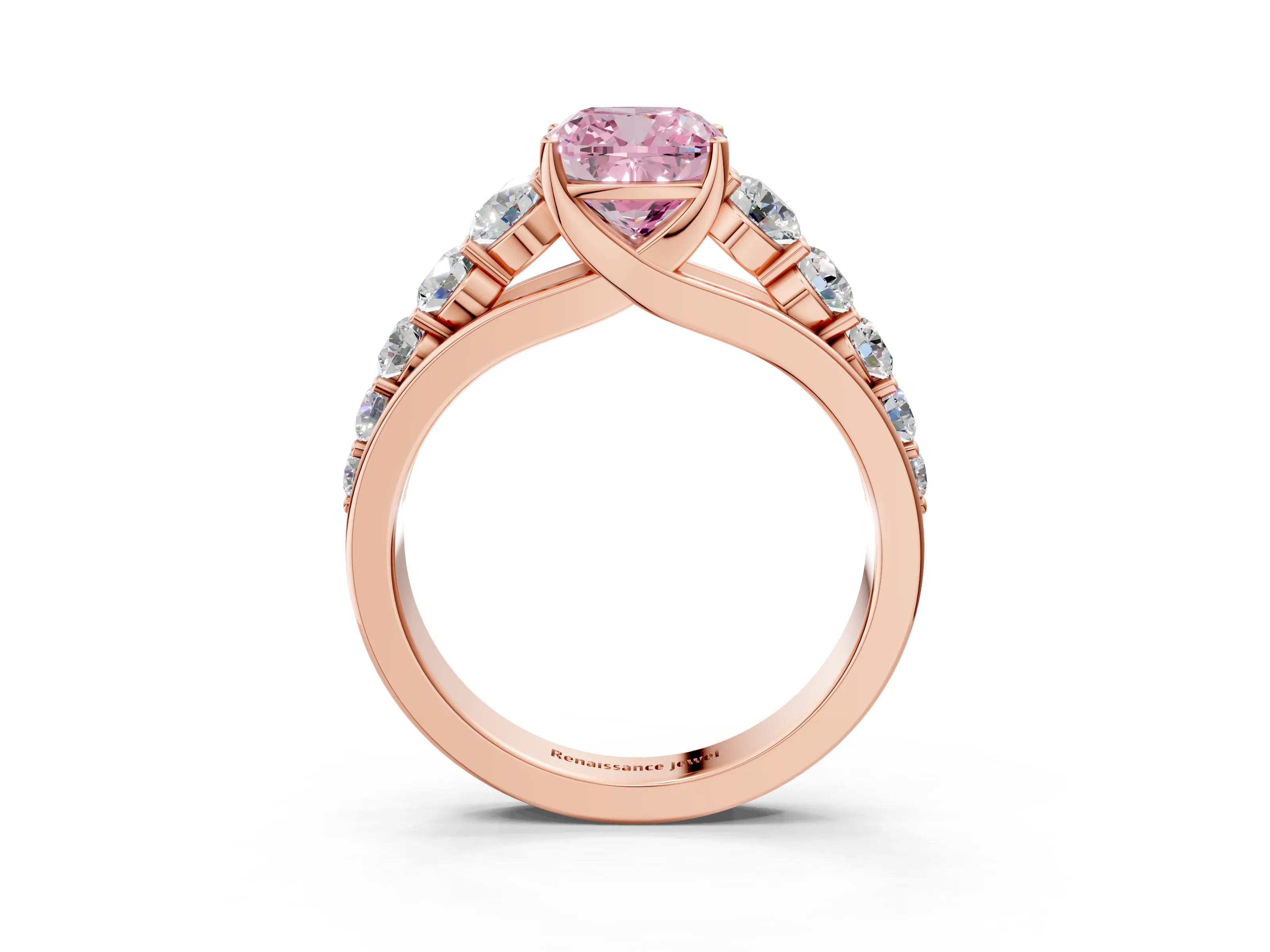 Rose gold Fancy Pink Cushion Cut Brilliant Diamond Pavé Band with Six-Prong Setting_3