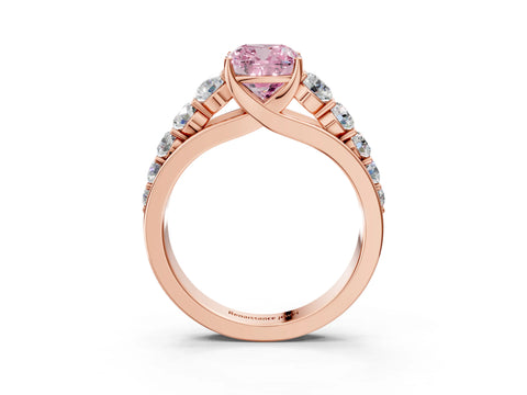 Rose gold Fancy Pink Cushion Cut Brilliant Diamond Pavé Band with Six-Prong Setting_3