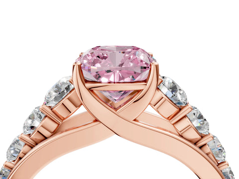 Rose gold Fancy Pink Cushion Cut Brilliant Diamond Pavé Band with Six-Prong Setting_4