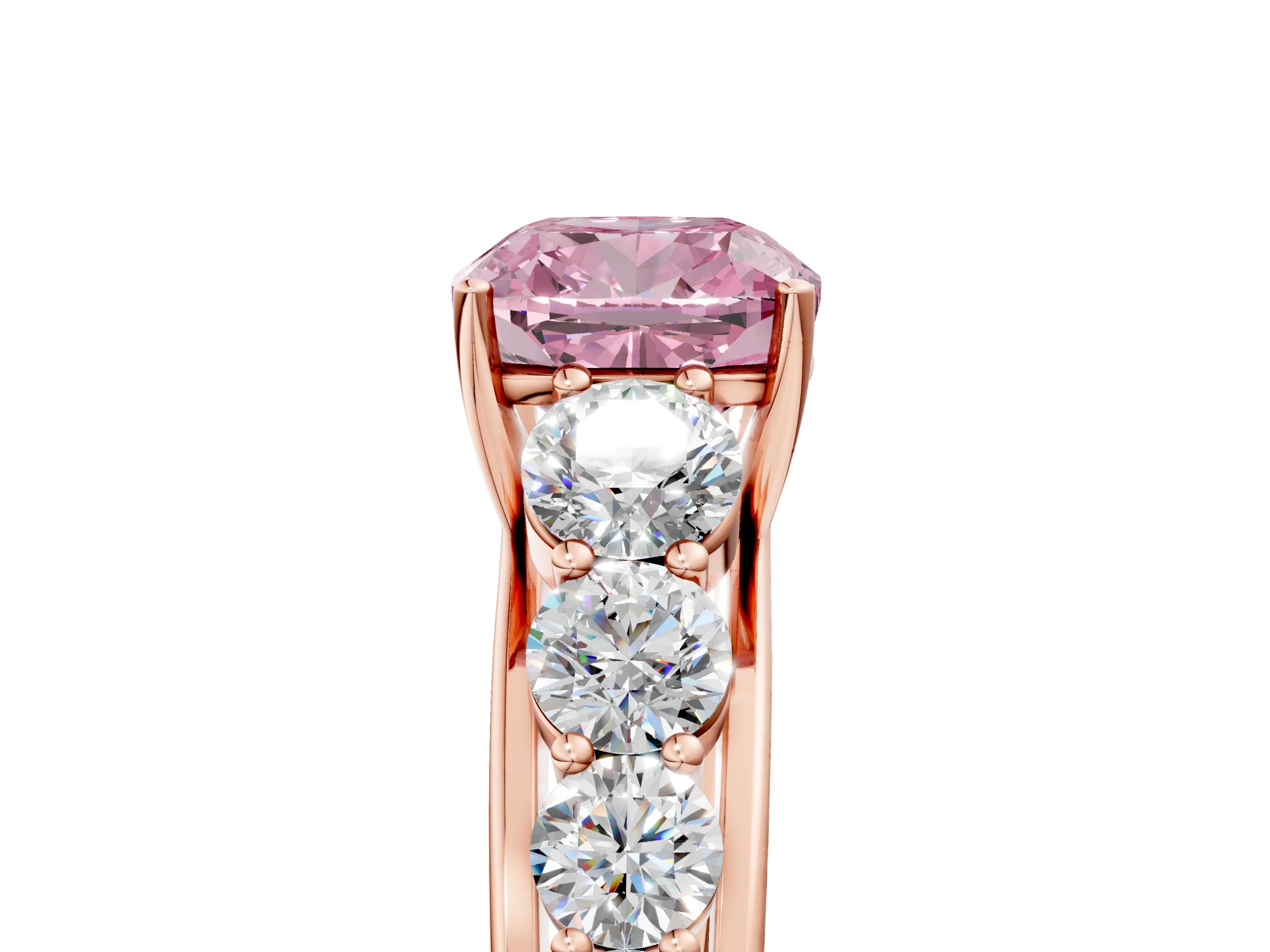 Rose gold Fancy Pink Cushion Cut Brilliant Diamond Pavé Band with Six-Prong Setting_5