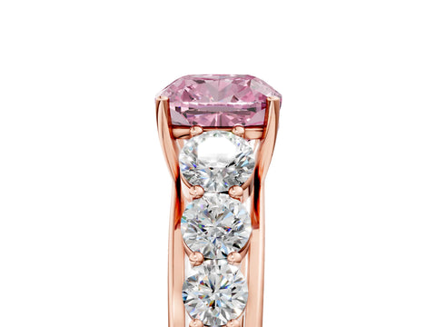 Rose gold Fancy Pink Cushion Cut Brilliant Diamond Pavé Band with Six-Prong Setting_5