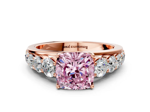 Rose gold Fancy Pink Cushion Cut Brilliant Diamond Pavé Band with Six-Prong Setting