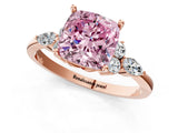 Rose gold Fancy Pink Cushion Cut Brilliant Diamond Solitaire Ring with Pear Side Stones and Four-Prong Setting_4
