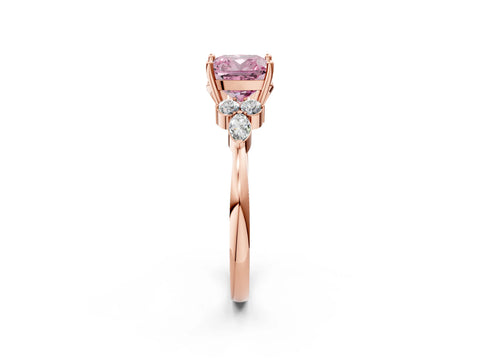 Rose gold Fancy Pink Cushion Cut Brilliant Diamond Solitaire Ring with Pear Side Stones and Four-Prong Setting_5