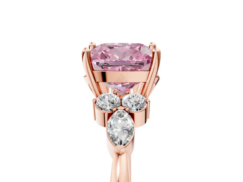 Rose gold Fancy Pink Cushion Cut Brilliant Diamond Solitaire Ring with Pear Side Stones and Four-Prong Setting_8