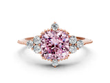 Rose gold Fancy Pink Cushion Cut Brilliant Diamond with Cluster Setting on a Beaded Band and Four-Prong Setting