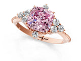 Rose gold Fancy Pink Cushion Cut Brilliant Diamond with Cluster Setting on a Beaded Band and Four-Prong Setting_1