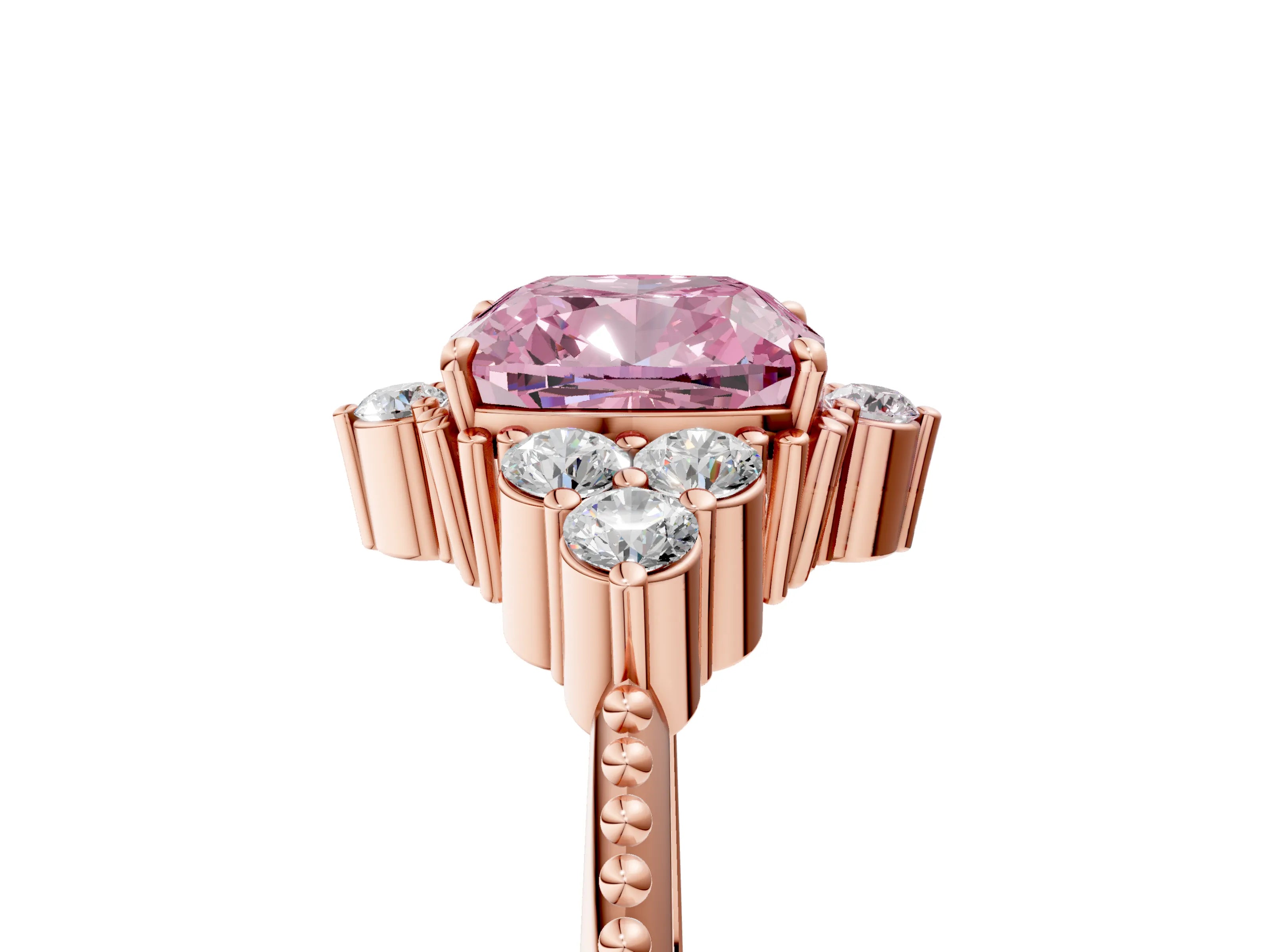 Rose gold Fancy Pink Cushion Cut Brilliant Diamond with Cluster Setting on a Beaded Band and Four-Prong Setting_5