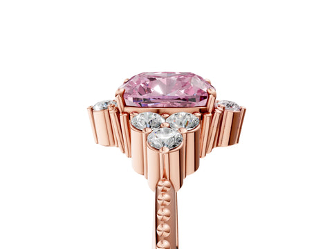Rose gold Fancy Pink Cushion Cut Brilliant Diamond with Cluster Setting on a Beaded Band and Four-Prong Setting_5